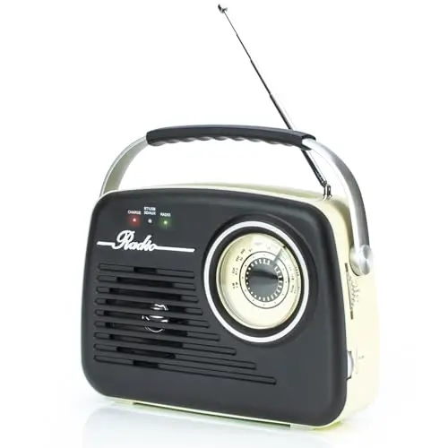 Status IONOS Radio FM Portable rétro, portée sans Fil 10M, entrée SD/USB, Haut-Parleur 3W, Alimentation/Batterie, crème et Noir, TILBURG1PKB4