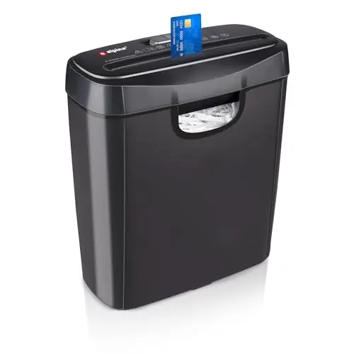 Alpina Destructeur de Documents Papier – Broyeur Papier pour Maison et Bureau – Destructeur de Papier Détruit Cartes Bancaires – Déchiquetez 6 Feuilles A4 - Bac 10L – 190W Puissance – Noir