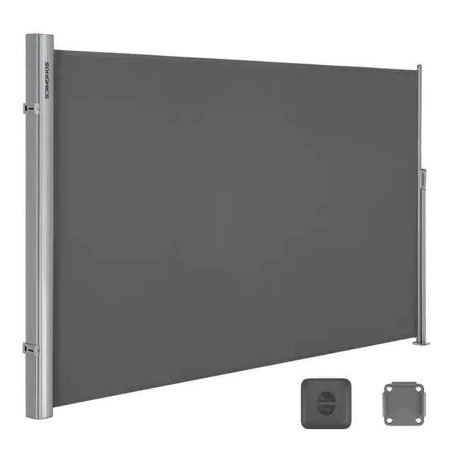 SONGMICS Store Latéral Aluminium, Rétractable, 200 x 300 cm, Brise-vue, Protection Solaire, Opaque, Brise-vent, pour Balcon, Terrasse, Jardin, Gris Anthracite GSA200G