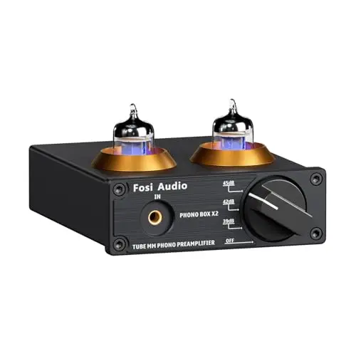 Fosi Audio BOX X2 Préampli Phono, Amplis pour Platine Vinyle, Remplaçable à Tube à Vide, Trois Modes de Gain Commutables, Ampli Phono avec RCA/3.5mm AUX, Amplificateur HiFi pour Ampli Home Cinema