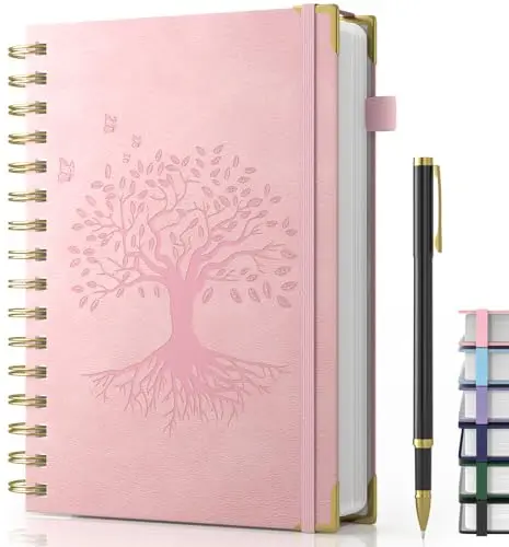 Smarpau Carnet A5, carnet à spirale à couverture rigide avec stylo, journal avec papier épais 100 g/m² à l'encre, bloc-notes pour travail, écriture, notes, études, voyages, 14,5 x 21 cm - Rose