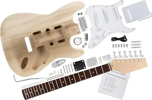 Rocktile Kit guitare électrique ST-style DIY — corps paulownia, manche érable, touche palissandre, 3 single-coil, tremolo vintage, quincaillerie incl., finition naturelle