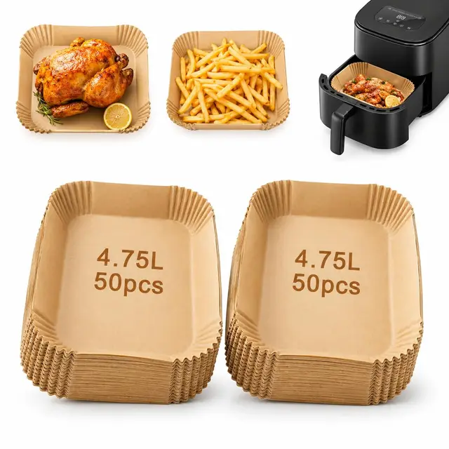 100 Stück Backpapier für Heißluftfritteuse, kompatibel mit Ninja Double Stack XL SL400EU 9,5L, 22 × 14 cm, rechteckige Airfryer Papier-Einlagen, antihaft, Einweg Zubehör