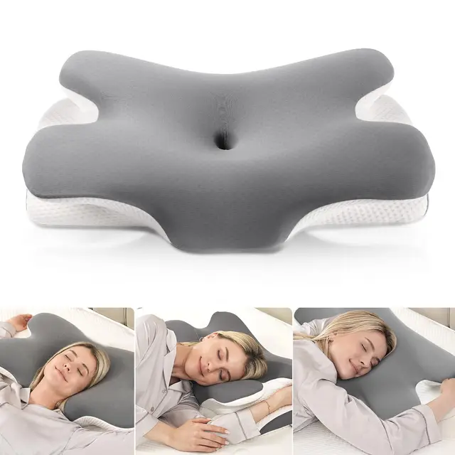 MULISOFT Oreillers Ergonomiques Cervical pour la Nuque, Oreiller Papillon à Mémoire de Forme, Coussin Cervical Adapté pour Dormir sur Le Côté, sur Le Dos et sur Le Ventre, 67×36×10/12 cm, P-105 Gris