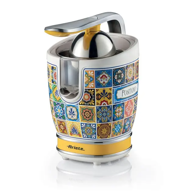 Ariete 413, Positano, Presse-agrumes Électrique avec Corps et Levier en Métal, Bec verseur anti-goutte et Moteur Silencieux pour un Extraction Professionnelle, 2 Cônes pour Petits et Grands Fruits