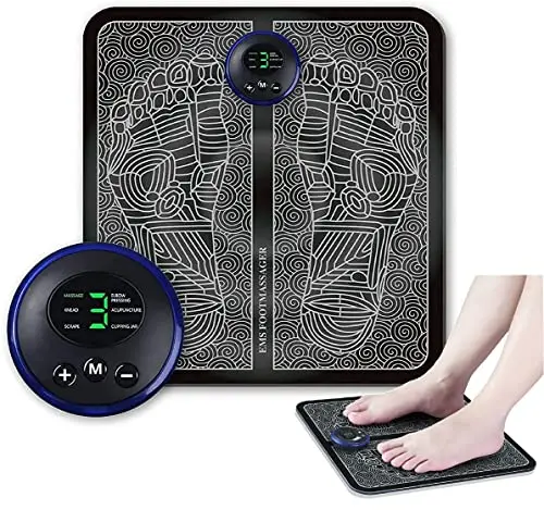 Massager des pieds, EMS Massager pour pieds, masseur plantaire électrique pliable et portable, pour la circulation sanguine et le soulagement de la douleur musculaire, 6 modes et 9 intensités