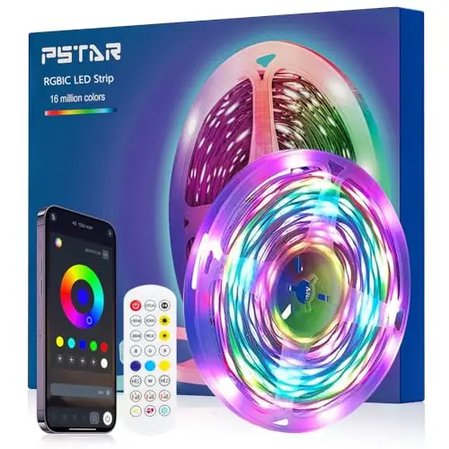 RGB+IC Ruban LED 1M Bande Led Strip avec APP et Télécommand 5V Dimmable Multicolore Bande lumineuse, 30LED/m, Musique Synchroniser, USB LED Intégré IC Éclairage pour Gaming,TV,PC,Fête DIY Decor