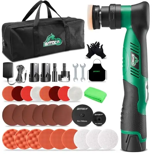 BATOCA S5 Polisseuse Sans Fil Professionnelle,Rotative et Orbitale Double,Mini Polissage kit,12V Polisseur Voiture avec 2 2.0Ah Batteries,6 Vitesses 2000-5500PRM, Polir, Tampons de polissage 25/75mm