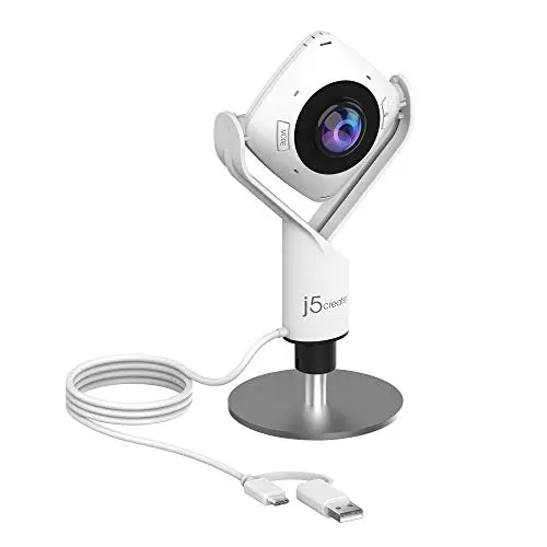 j5create JVCU360 Webcam HD 360° 1080p pour réunion – Caméra de conférence avec Microphone Haute fidélité et Six Modes d'affichage – Compatible macOS/Windows/ChromeOS