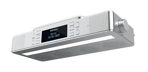 Karcher RA 2038D-S Radio de Cuisine avec Radio FM/Dab+, encastrable avec Bluetooth et Lampe, Radio numérique avec Double Alarme, réveil et minuterie de Compte à rebours, Argent