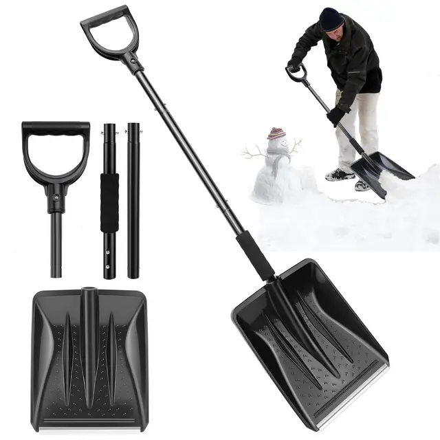 Pelle à neige en plastique avec manche en métal, pelle à neige avec 4 pièces, design amovible, légère pour voiture, trottoir et terrasse