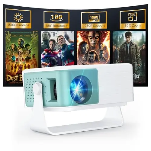WOLFANG Vidéoprojecteur Portable Mini, Retroprojecteur pour Chambre, Compatible Full HD 1080P, Correction Keystone Automatique, Zoom 50% et Rotation 180°, iOS/Android/TV Stick