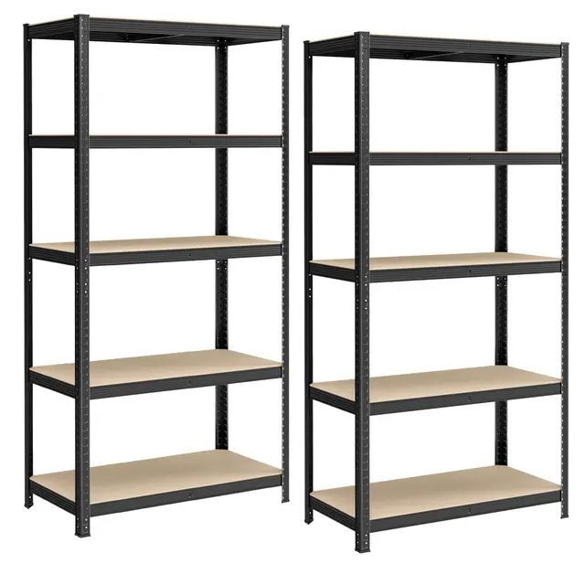 SONGMICS Lot de 2, Étagère de Rangement à 5 Niveaux, 50 x 100 x 200 cm, Capacité 600 kg, Planches Réglables, Style Industriel, pour Cuisine, Salon, Noir GLR050B02