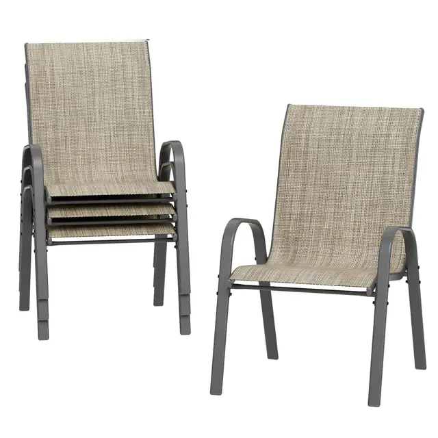 Amopatio Lot de 4 chaises de Jardin, empilables, à Dossier Haut, en textilène, pour terrasse, Balcon, résistantes aux intempéries, 60 x 72 x 96 cm, Marron