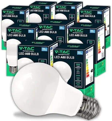 V-TAC A60 Ampoule LED E27 8,5W Blanc Chaud 3000K — Pack de 10