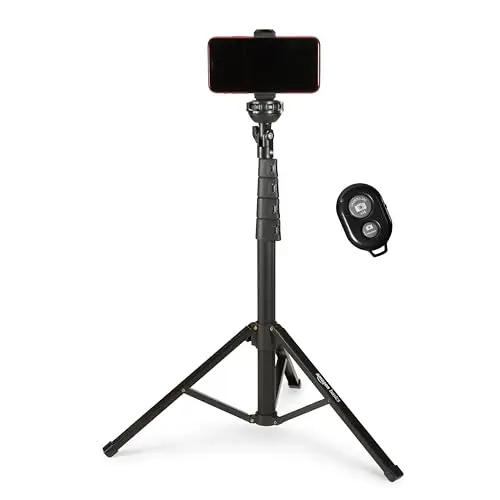 Amazon Basics Trépied Extensible pour Téléphone et Perche à Selfie 162,0cm, avec Télécommande sans Fil, Noir