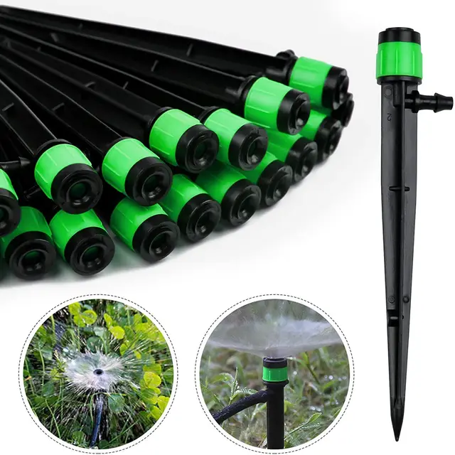 Kalolary 100 pièces Goutteur d'irrigation, 360 degrés Adjustable micro Sprinkler pour 1/4 (4-6mm) tube d'irrigation, pour l'irrigation de pelouse de serre de jardin(Vert)