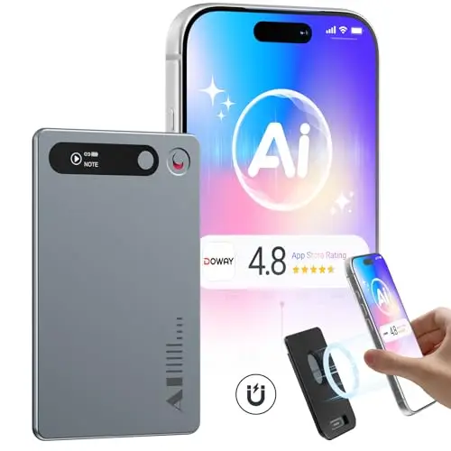 MECHEN KI Dictaphone Numérique 64 Go avec Technologie IA pour Transcription et Résumé, Contrôle par Application, Cloud illimité, Prend en Charge 81 Langues (Gris)