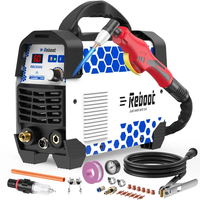 Découpeur plasma 60Amp, Inverseur IGBT Numérique 240V, Guide de rouleau PT-31 avec double roues, Easy Cut puissant,Idéal pour les Projets DIY et Indu,RBC6000 5GEN