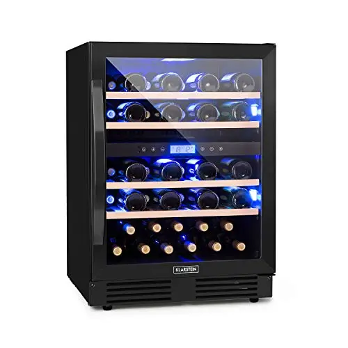 Klarstein Cave a Vin Encastrable, Caves à Vin de Conservation de 129L, Porte en Verre, Cave a Vins à Double Zone, Bar Int/Ext, Frigo Vin Bizone, de Vieillissement, 43 Bouteilles