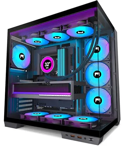 H1 ATX Boitier PC – 7 Ventilateurs PWM ARGB préinstallés, boîtier de PC de Jeu à Double Chambre, avec Type-C, Installation simultanée de 3 radiateurs de 360 mm (Noir, H1)