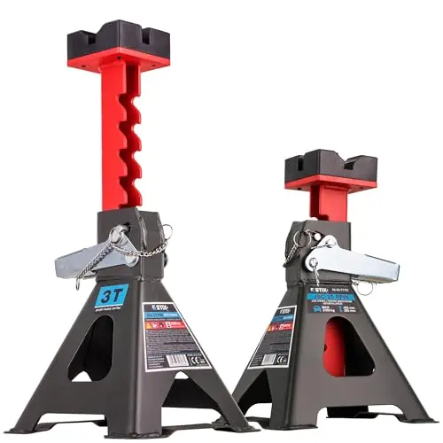 Stix JS-3T Lot de 2 supports de levage, capacité de charge maximale : 3 t, avec goupille de sécurité - Réglables en hauteur de 275 à 430 mm - avec support en caoutchouc et double verrouillage pour