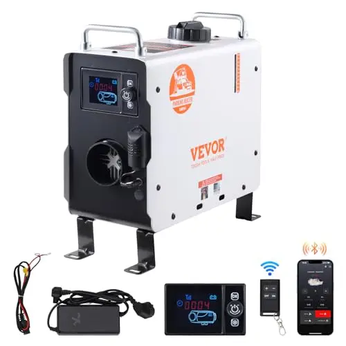 VEVOR Chauffage Diesel 2 kW, Réchauffeur d'Air Diesel 12/24 V, Contrôle par App Bluetooth, Télécommande et Écran d'Affichage, Alarme CO, Portable, Chauffage Rapide, pour Bateau Caravane Véhicules