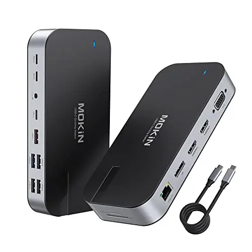 MOKiN Docking Station, 16 en 1 Stations d'accueil pour Ordinateur Portable, Dock USB C avec Double HDMI, 4K@60Hz DisplayPort, Gigabit Ethernet, VGA, PD 100W, SD/TF, Hub Adaptateur pour Dell HP Lenovo