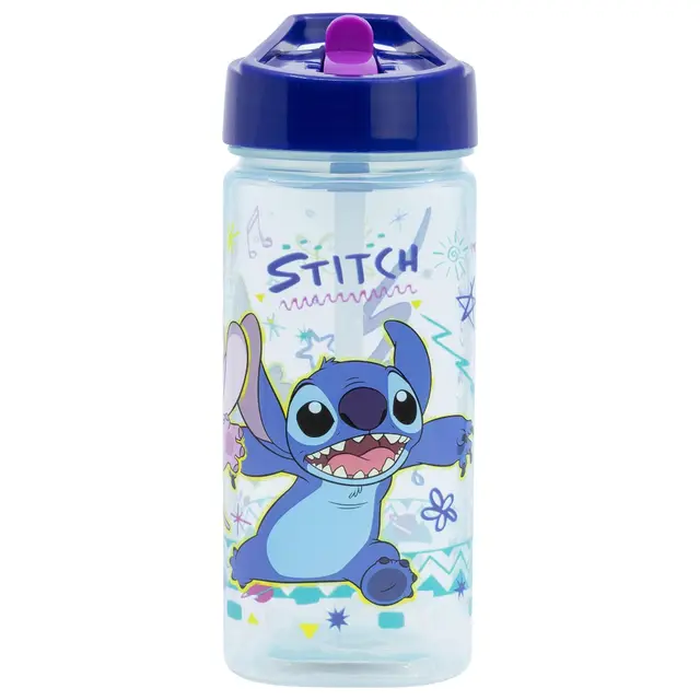 Bouteille d'eau carrée réutilisable avec paille intégrée 510 ml, motif Stitch