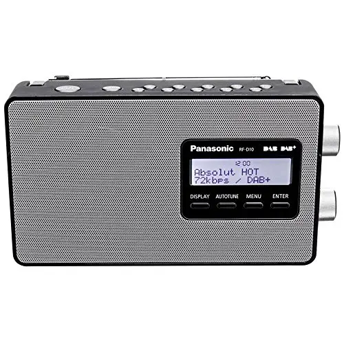 Panasonic RF-D10EG-K Radio Numérique Portable Dab/Dab+/FM, Écran LCD Rétroéclairé, Alimentation par Piles et Secteur, Horloge, Noir