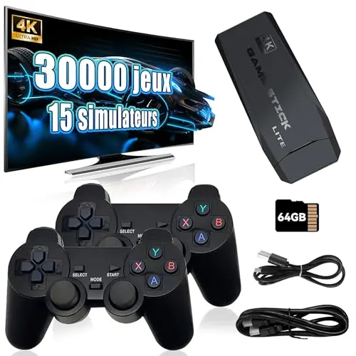 Console de Jeux Rétro 30 000+ Jeux 15 Émulateurs, Plug & Play HD 4K, Console Portable Rétro pour Enfants et Adultes