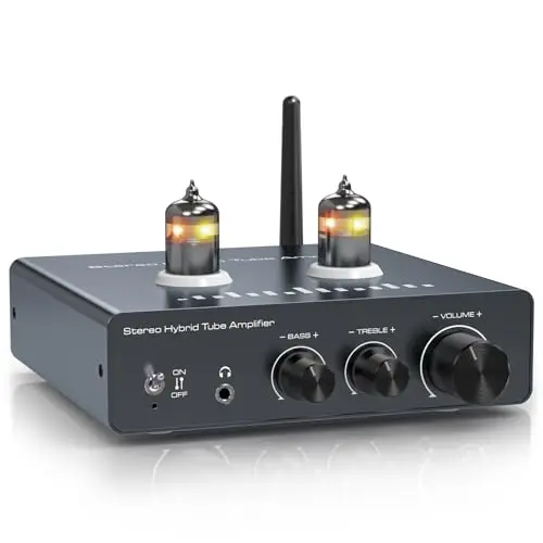 VEDINDUST Phono Préamplificateur pour platine vinyle Prise en charge de 3 haut-parleurs HiFi Amplificateur casque Bluetooth 5.0 Prend en charge le réglage des aigus et des basses