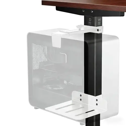 Mihawk Support PC réglable sous le bureau Sans perçage Support CPU pour bureaux réglables en hauteur Charge max 18 kg (40 lbs) Pour pieds de bureau 50 × 80 mm (blanc)