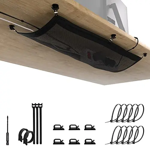 Ultimate Setup Filet de Gestion des câbles – Plateau de Fils sous Le Bureau – Organiseur de Cordons Bureau, Noir, (OL1067)