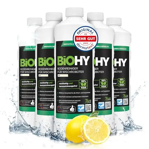 BiOHY Nettoyant de sol pour robot aspirateur laveur (6 x 1l Bouteille) | concentré pour tous les robots d'essuyage et d'aspiration à fonction humide | durable & écologique (Wischroboter)