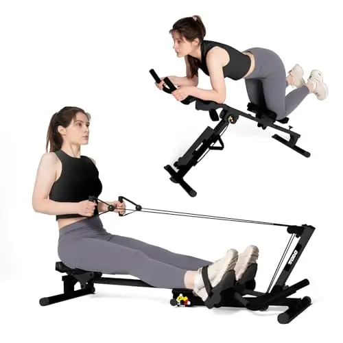 TODO 3 en 1 Rameur pour la Maison, Multifonctionnel Rameur Musculation avec 2 Intensités Réglable, AB Trainer Abdominaux Rameur Pliable pour Cardio-Training, jusqu'à 120kg