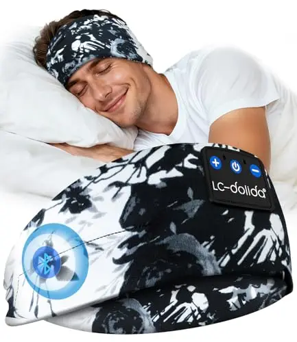 LC-dolida Bandeau Bluetooth Écouteurs Casque de Sommeil,Cadeaux pour Homme Femme,Les Mains Libres, Casque Dormir Doux avec Ultra-Fins HD Stéréo pour l'entraînement,Voyage,méditation,Yoga et détente