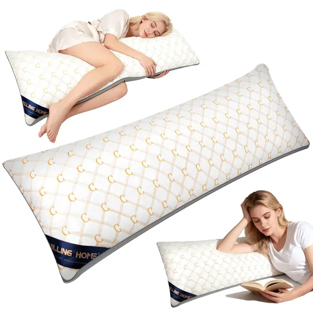 Chilling Home Coussin de positionnement latéral avec housse - Coussin de grossesse brodé - Coussin d'allaitement - Pour les personnes dormant sur le côté - Blanc et doré