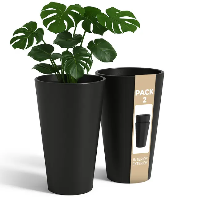 Pot de fleurs haut pour intérieur. Pot de fleurs haut pour intérieur, extérieur et terrasse. 30 cm (2 pièces) Lot de 2 pots de fleurs hauts et étroits décoratifs en plastique.