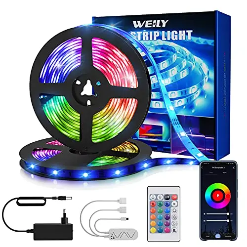 WEILY Ruban LED Smart WiFi Bande LED 15m RGB Multicolore App Contrôle, Bande Lumineuse Compatible avec Alexa et Google Home, Décor pour Maison Cuisine