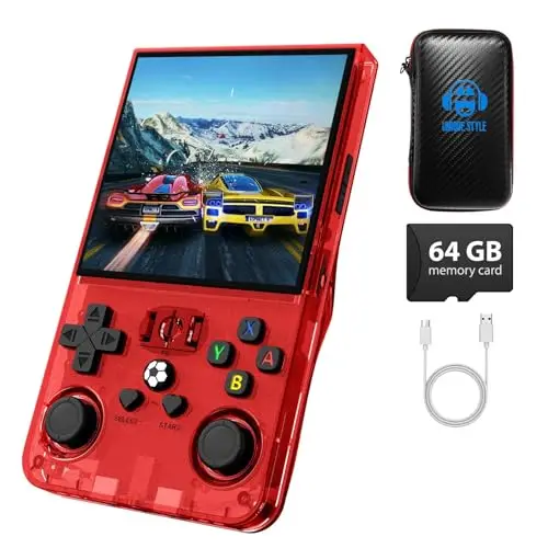 Console de Jeu Portable rétro R36MAX, Console de Jeux rétro avec 64 Go de Stockage, écran IPS HD de 4 Pouces, Batterie de 4000 mAh et Plus de 30 émulateurs Populaires, Rouge