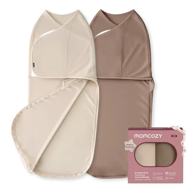 Momcozy Couverture Emmaillotage Bébé pour Nouveau-né, Fermeture Silencieuse, Convient aux de 0-3 Mois, Réduit le Réflexe de Sursaut, Pratique pour les Nouveaux Parents, Paquet de 2,Kaki et Marron Café