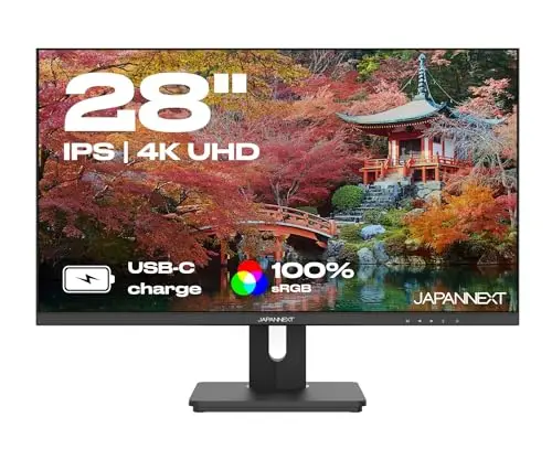 JAPANNEXT Ecran PC 28" IPS 4K UHD (3840x2160) | Technologie HDR | Recharge Via USB-C(65W) Inclinaison réglable Haut-parleurs intégrés | sRGB 100% G-Sync/FreeSync | Garantie 2 Ans | JN-IPS282UHDR-C65W