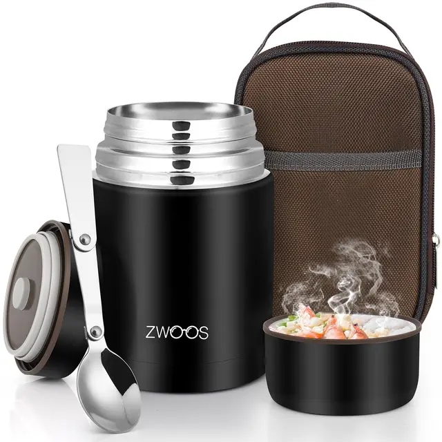 ZWOOS 800ml Thermos Alimentaire Chaud avec Sac à Lunch, Acier Inoxydable 316 Boite Isotherme Repas Chaud avec Cuillère, Boite Repas Isotherme pour Ecole, Bureau, Camping