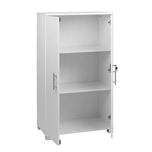 MMT Armoire de Rangement de Bureau, en Bois Blanc, 120 cm de Haut, verrouillable, pour Bureau, Garage, Utilitaire.