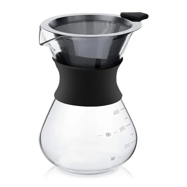 YunNasi Verser Over Cafetière en verre avec filtre permanent Filtre à Café Manuelle Tasse verseuse cafetière 400 ml