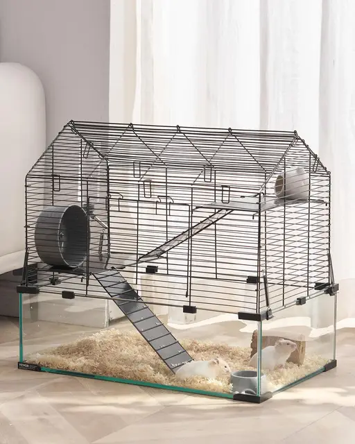 VEVOR Cage Hamster, 58x38x54 cm, Habitat Rongeurs Transparent de Vue Panoramique 360° avec Bouteille d'Eau, Bol, Roue, Maison Portable pour Petits Animaux de Compagnie, Souris, Rats, Cochons d'Inde