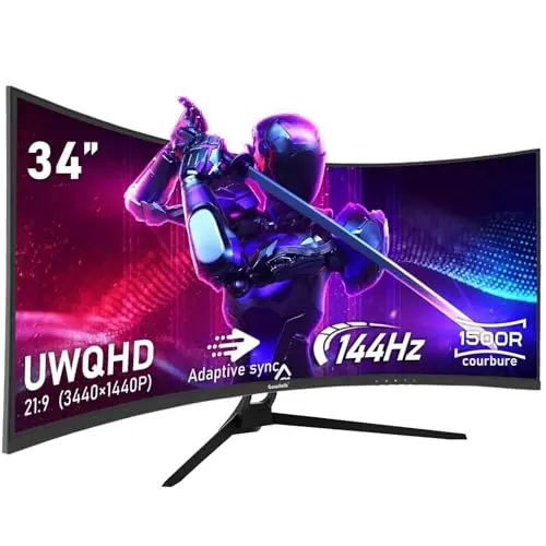 Gawfolk 34 Pouces PC Écran Ultra Large 1500R incurvé 144Hz Gaming Computer Moniteur,21:9 UWQHD(3440x1440),Adaptive Sync，HDR，178 ° Angle Vue，DisplayPort、HDMI，VESA 75 * 75MM -Noir