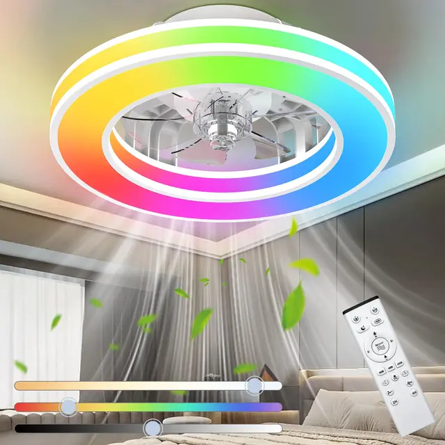 Ateroll Ventilateur Plafond avec Lumiere Ø41.5 cm, 3000K-4000K-6500K+RGB, 6 Vitesses de Ventilation Réglables avec Télécommande, Minuterie, Mémoire de Lumière, Ventilateur Réversible