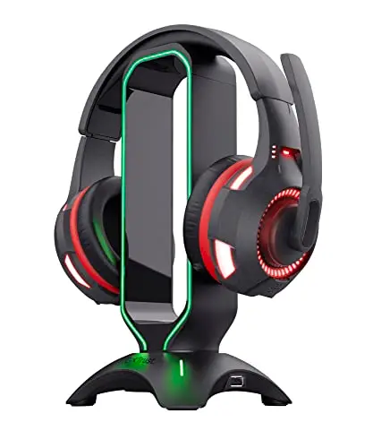 GXTrust Trust Gaming GXT 265 Cintar Support pour Casque Gamer, Porte Casque RGB, Bords Éclairés par LED avec Rythme RGB, 2 Ports USB, Pieds Antidérapants, Accessoire Bureau – Noir
